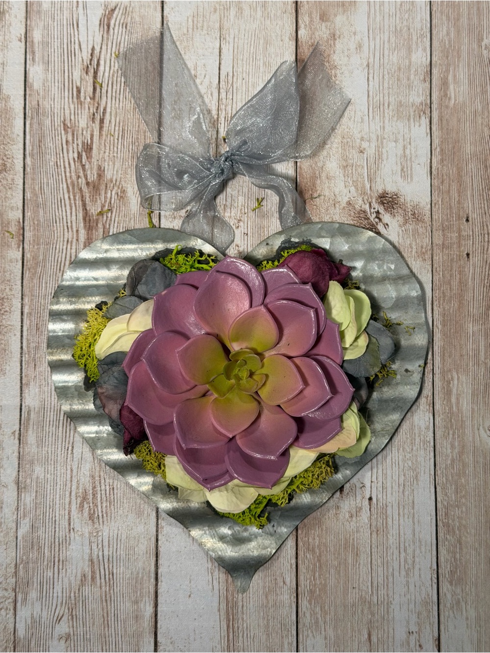 Handcrafted Pink Faux Succulent Heart Wall Accent